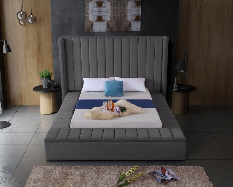 [HOT DEAL] Kiki Velvet King Bed (3 Boxes) in Grey - Gate FurnitureKing Bed