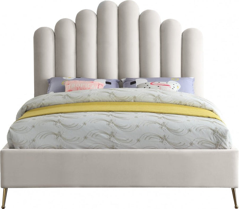 [HOT DEAL] Lily Velvet Queen Bed Cream - Gate FurnitureQueen Bed