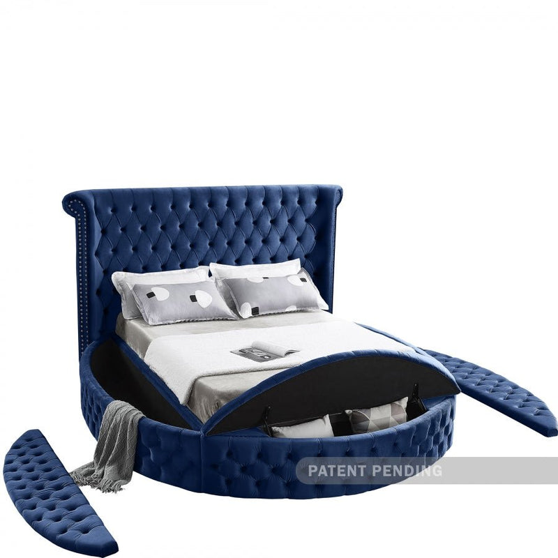 [HOT DEAL] Luxus Velvet Queen Bed (3 Boxes) Blue - Gate FurnitureQueen Bed