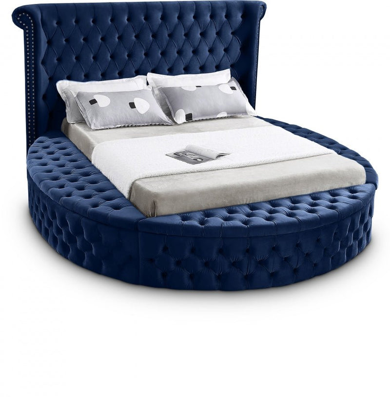 [HOT DEAL] Luxus Velvet Queen Bed (3 Boxes) Blue - Gate FurnitureQueen Bed