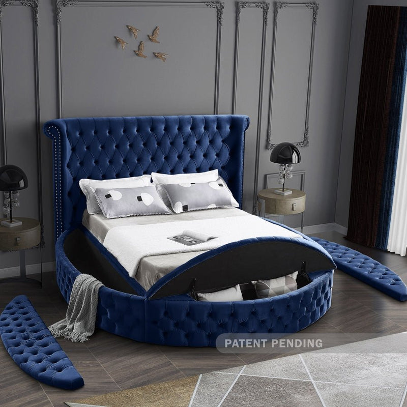 [HOT DEAL] Luxus Velvet Queen Bed (3 Boxes) Blue - Gate FurnitureQueen Bed
