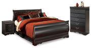 Huey Vineyard Black Full Sleigh Bed, Chest and 2 Nightstands - B128B47