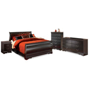 Huey Vineyard Black Full Sleigh Bed, Dresser, Mirror, Chest and Nightstand - B128B35