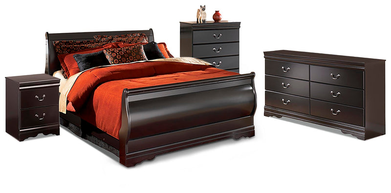 Huey Vineyard Black Queen Sleigh Bed, Dresser, Chest and Nightstand - B128B19