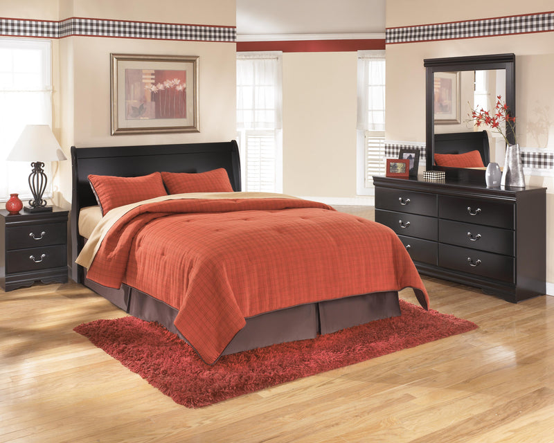 Huey Vineyard Black Queen Sleigh Headboard, Dresser, Mirror and Nightstand - B128B38