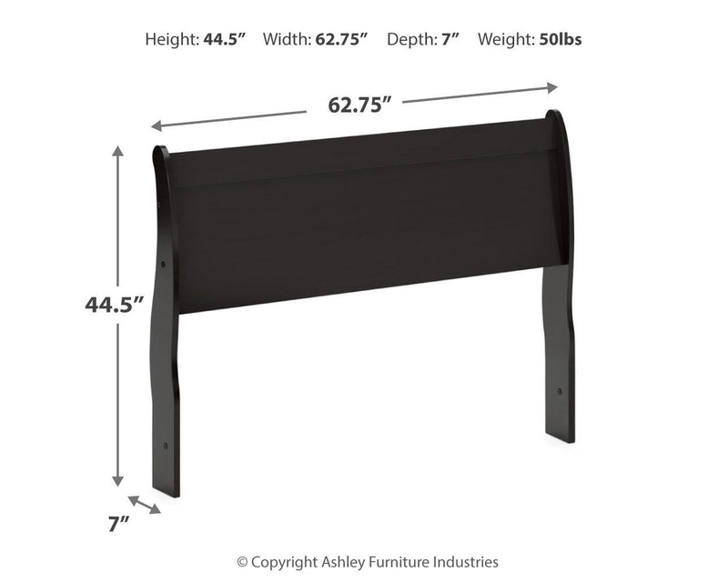 Huey Vineyard Black Queen Sleigh Headboard, Dresser, Mirror and Nightstand - B128B38