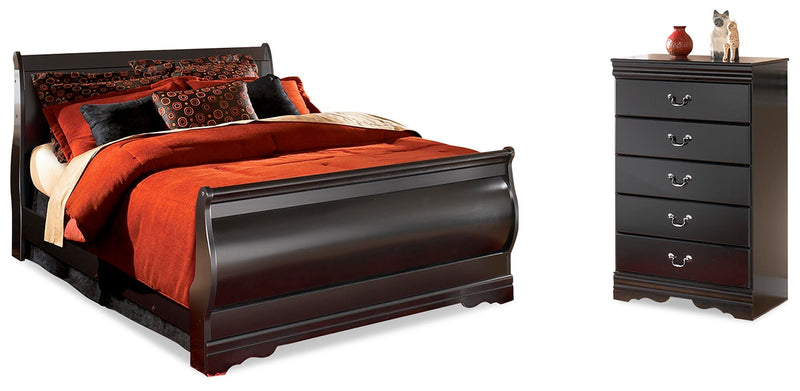 Huey Vineyard Black Queen Sleight Bed and Chest - B128B48