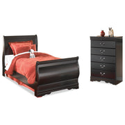 Huey Vineyard Black Twin Sleigh Bed and Chest - B128B39
