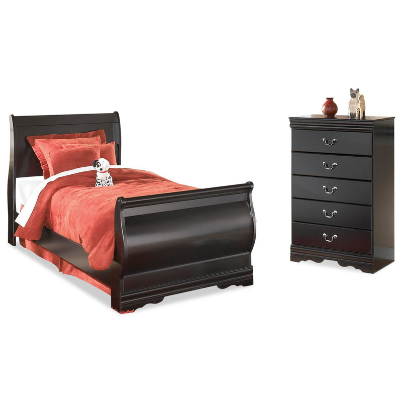 Huey Vineyard Black Twin Sleigh Bed and Chest - B128B39