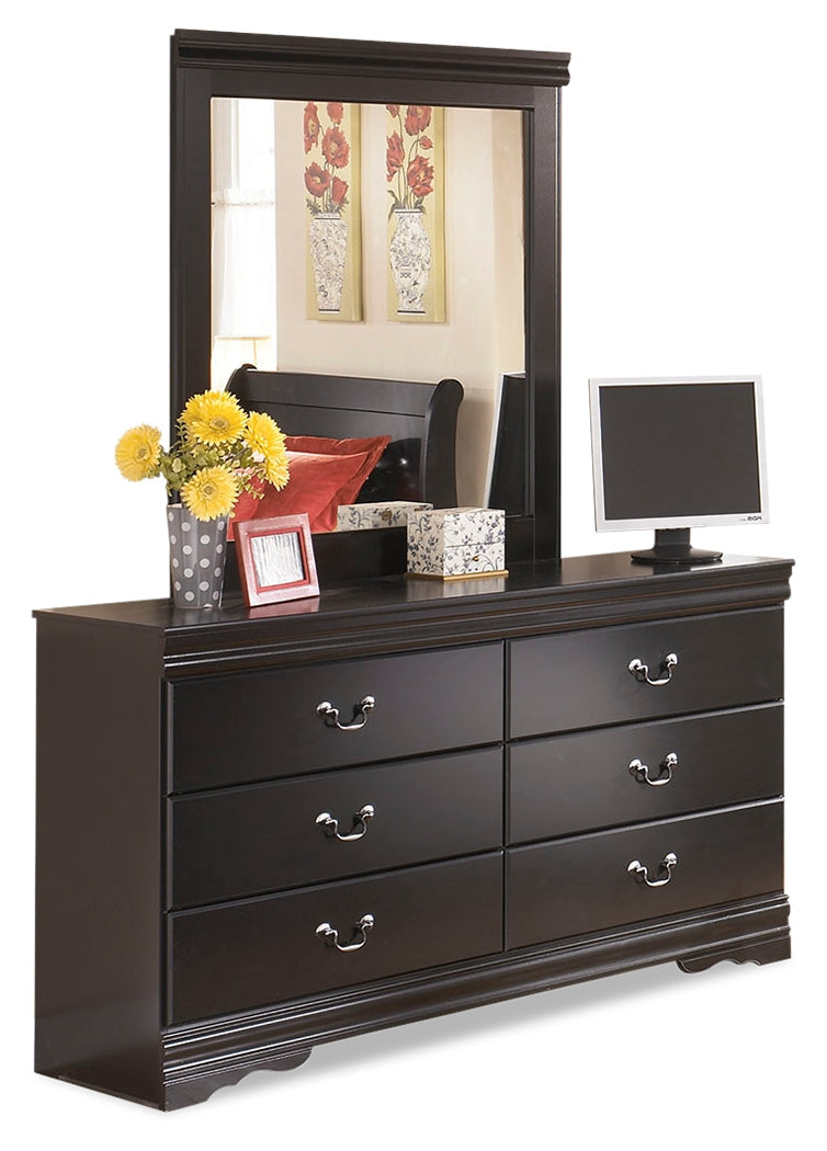 Huey Vineyard Full Sleigh Bed with Mirrored Dresser and Nightstand in Black - PKG014140