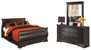 Huey Vineyard Queen Sleigh Bed with Mirrored Dresser in Black - PKG002536
