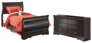 Huey Vineyard Twin Sleigh Bed with Dresser in Black - PKG002541