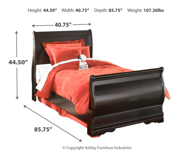 Huey Vineyard Twin Sleigh Bed with Mirrored Dresser in Black from Ashley - Luna Furniture