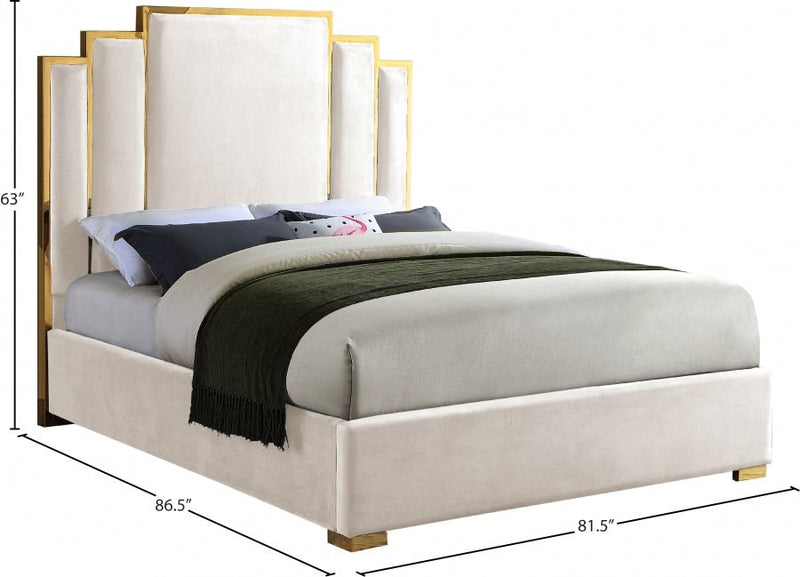 Hugo Velvet King Bed Cream - Gate FurnitureKing Bed