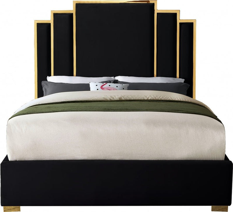 Hugo Velvet Queen Bed Black - Gate FurnitureQueen Bed