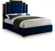 Hugo Velvet Queen Bed Blue - Gate FurnitureQueen Bed
