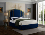 Hugo Velvet Queen Bed Blue - Gate FurnitureQueen Bed