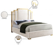 Hugo Velvet Queen Bed Cream - Gate FurnitureQueen Bed