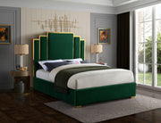 Hugo Velvet Queen Bed Green - Gate FurnitureQueen Bed