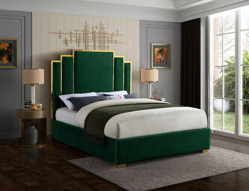 Hugo Velvet Queen Bed Green - Gate FurnitureQueen Bed