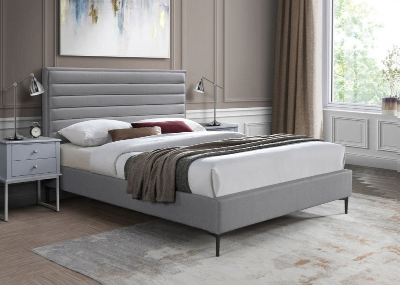 Hunter Linen Textured King Bed Grey - Gate FurnitureKing Bed