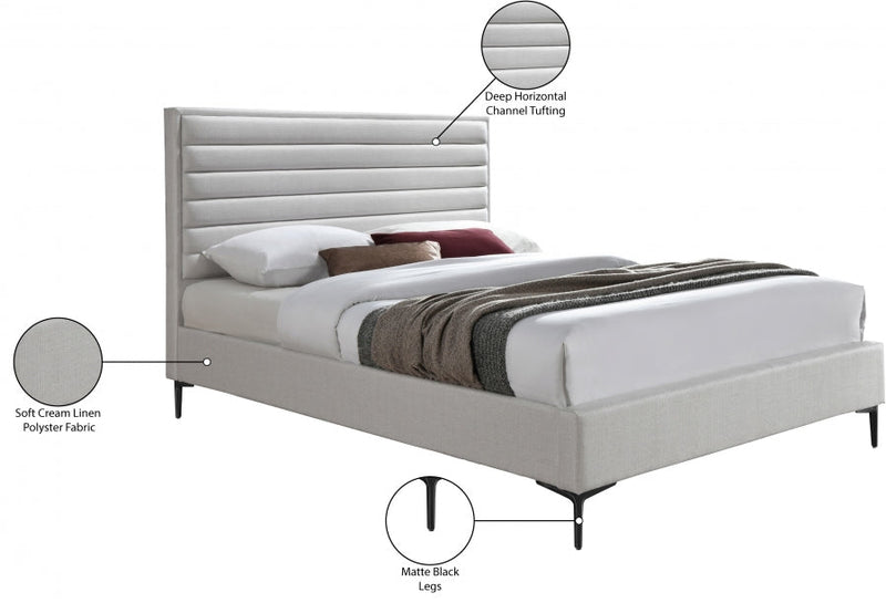 Hunter Linen Textured Queen Bed Cream - Gate FurnitureQueen Bed