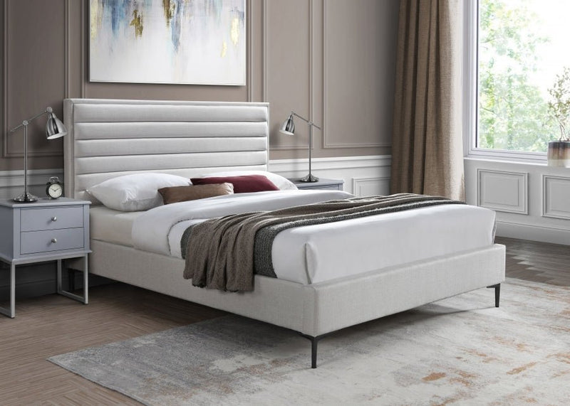 Hunter Linen Textured Queen Bed Cream - Gate FurnitureQueen Bed