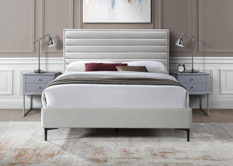 Hunter Linen Textured Queen Bed Cream - Gate FurnitureQueen Bed