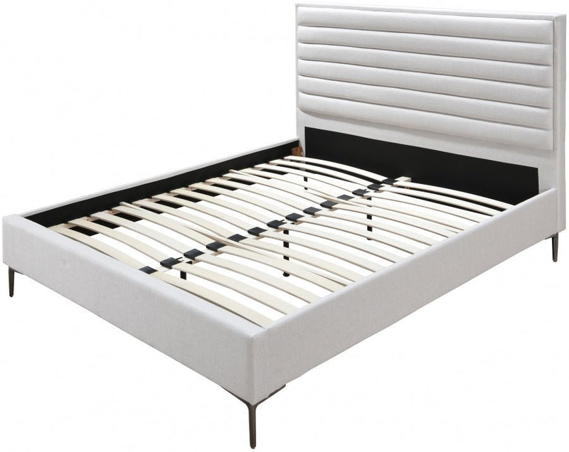 Hunter Linen Textured Queen Bed Cream - Gate FurnitureQueen Bed