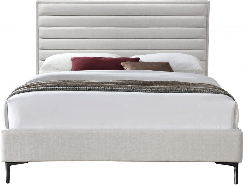 Hunter Linen Textured Queen Bed Cream - Gate FurnitureQueen Bed
