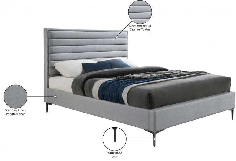 Hunter Linen Textured Queen Bed Grey - Gate FurnitureQueen Bed