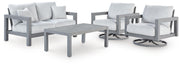 Hurley Park Outdoor Loveseat and 2 Lounge Chairs with Coffee Table in Gray - PKG021163