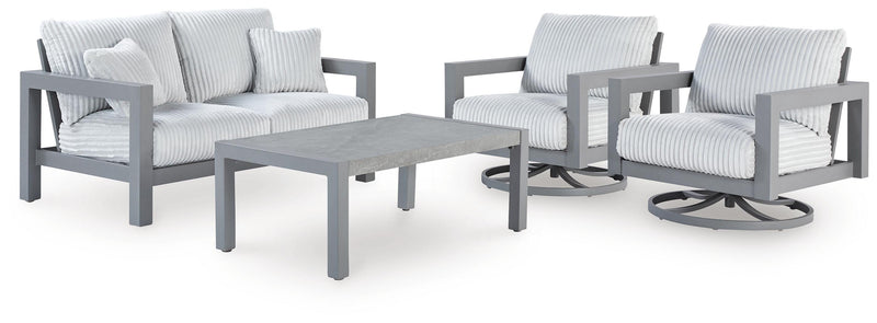 Hurley Park Outdoor Loveseat and 2 Lounge Chairs with Coffee Table in Gray - PKG021163