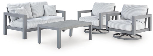 Hurley Park Outdoor Loveseat and 2 Lounge Chairs with Coffee Table in Gray - PKG021163