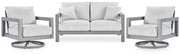 Hurley Park Outdoor Loveseat with 2 Lounge Chairs in Gray - PKG021154