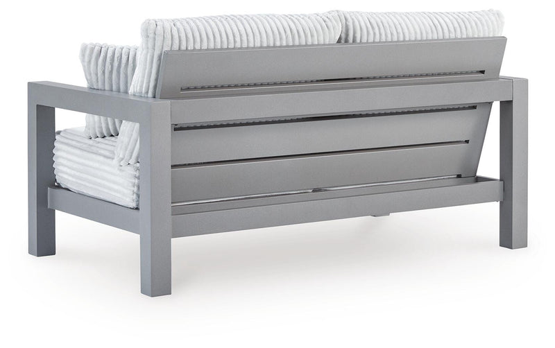 Hurley Park Outdoor Loveseat with 2 Lounge Chairs in Gray - PKG021154
