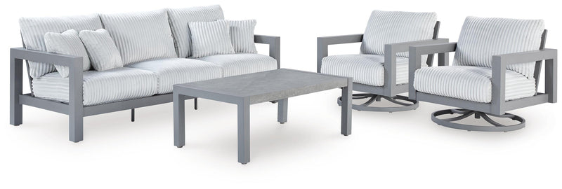 Hurley Park Outdoor Sofa and 2 Chairs with Coffee Table in Gray - PKG021162