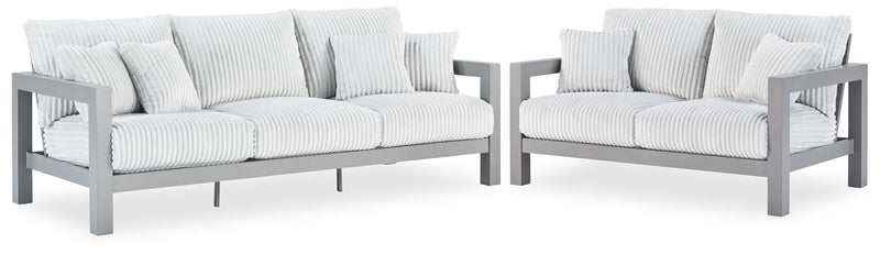 Hurley Park Outdoor Sofa and Loveseat in Gray - PKG021152
