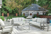 Hurley Park Outdoor Sofa and Loveseat with Coffee Table and 2 End Tables in Gray - PKG021165
