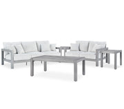 Hurley Park Outdoor Sofa and Loveseat with Coffee Table and 2 End Tables in Gray - PKG021165
