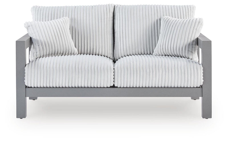 Hurley Park Outdoor Sofa and Loveseat with Coffee Table in Gray - PKG021164