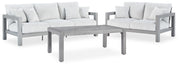 Hurley Park Outdoor Sofa and Loveseat with Coffee Table in Gray - PKG021164