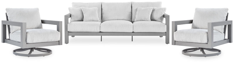 Hurley Park Outdoor Sofa with 2 Lounge Chairs in Gray - PKG021153
