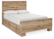 Hyanna Full Panel Bed with 1 Side Storage, Dresser, Mirror and 2 Nightstands in Tan Brown - PKG015362