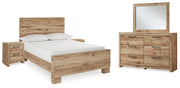 Hyanna Full Panel Bed with Mirrored Dresser and 2 Nightstands in Tan Brown - PKG015350