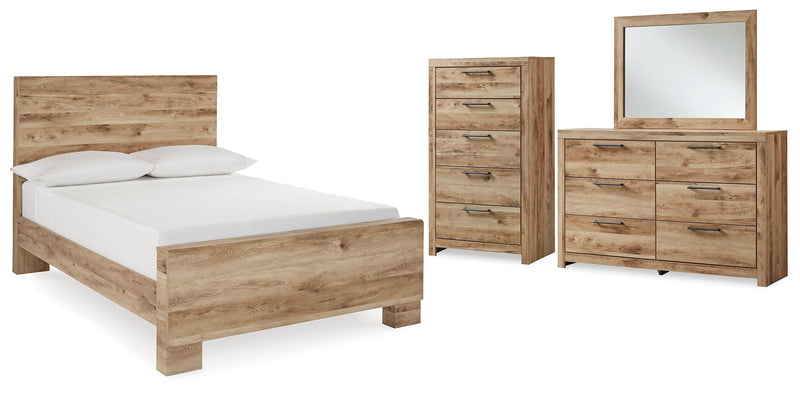 Hyanna Full Panel Bed with Mirrored Dresser and Chest in Tan Brown - PKG015353