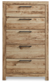 Hyanna Full Panel Bed with Mirrored Dresser and Chest in Tan Brown - PKG015353