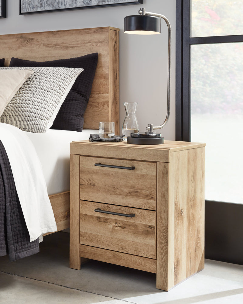 Hyanna Full Panel Bed with Mirrored Dresser and Nightstand in Tan Brown - PKG015352