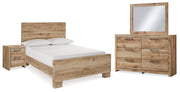 Hyanna Full Panel Bed with Mirrored Dresser and Nightstand in Tan Brown - PKG015352