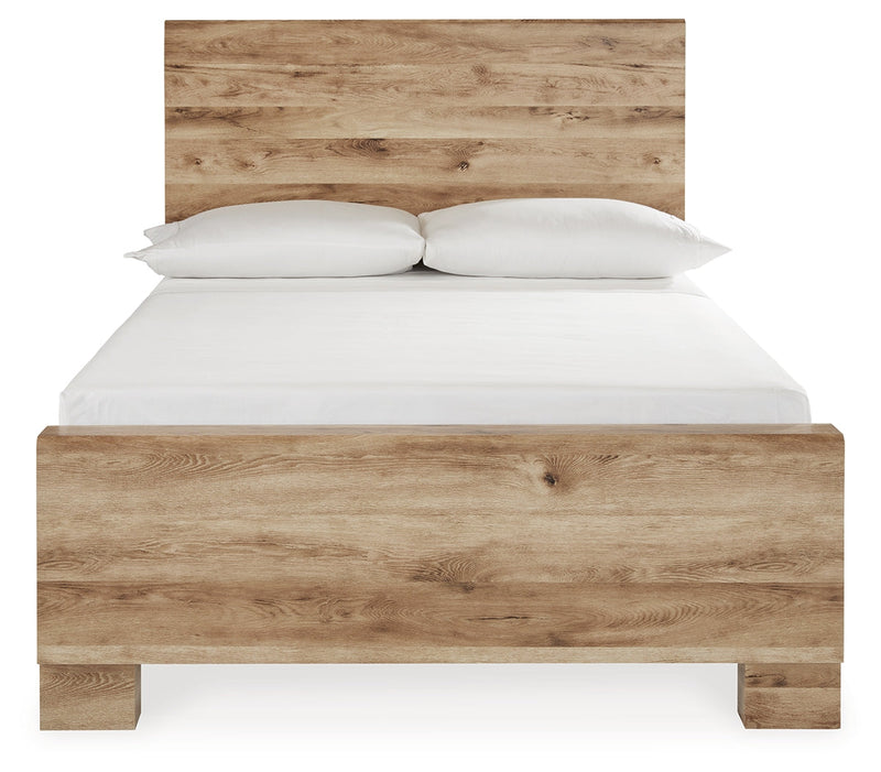 Hyanna Full Panel Bed with Mirrored Dresser and Nightstand in Tan Brown - PKG015352